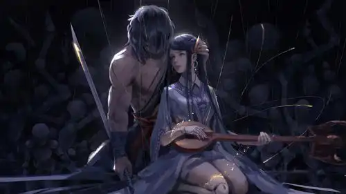 邪魅暗黑的二次元少女卡通壁纸,阴郁而冷艳