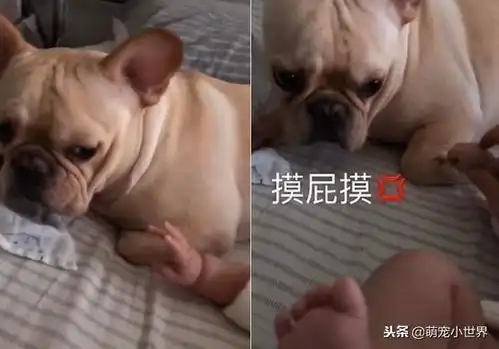 法斗被小婴儿碰就马上弹开像触电,表情还莫名其妙这啥生物